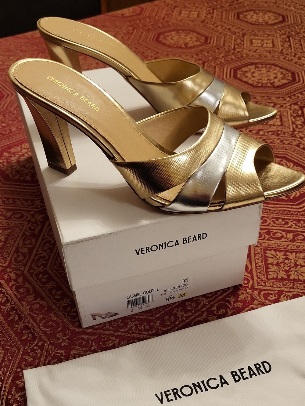 Veronica Beard Cassiel Heels, gold and silver leather,size 8.5 NWT